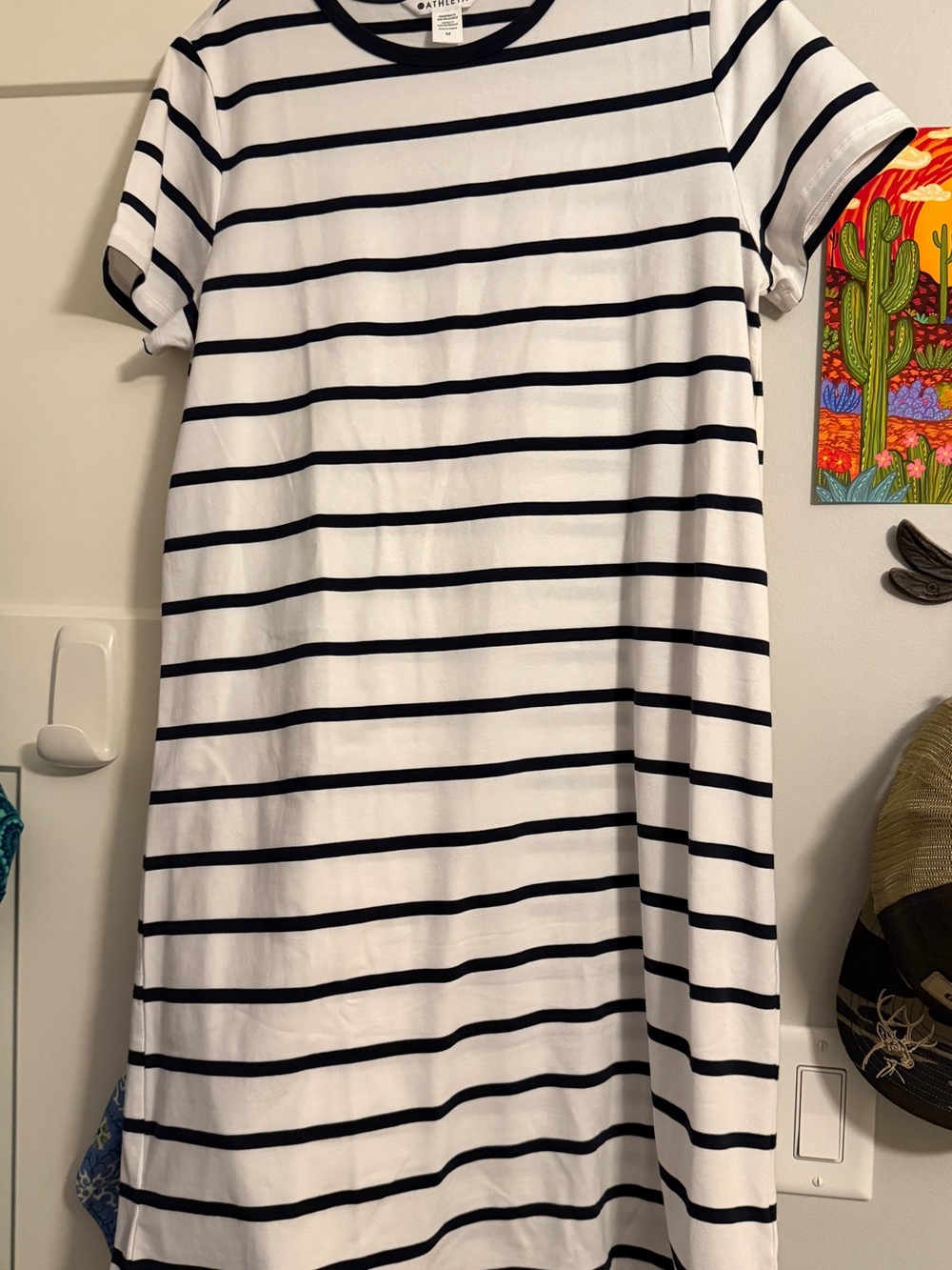Athleta women’s ' White and Black Striped Tee Dress NWT